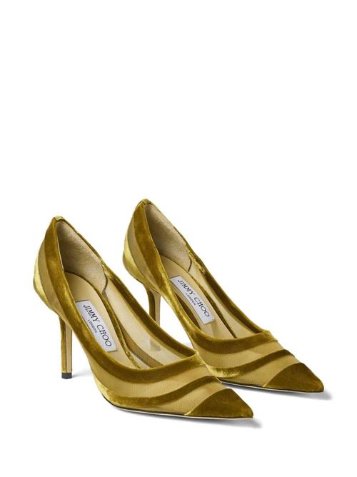 Love 85- Décolleté in mesh giallo citrino e oro floccato a righe Jimmy Choo | LOVE85FSKCITRINE/GOLD